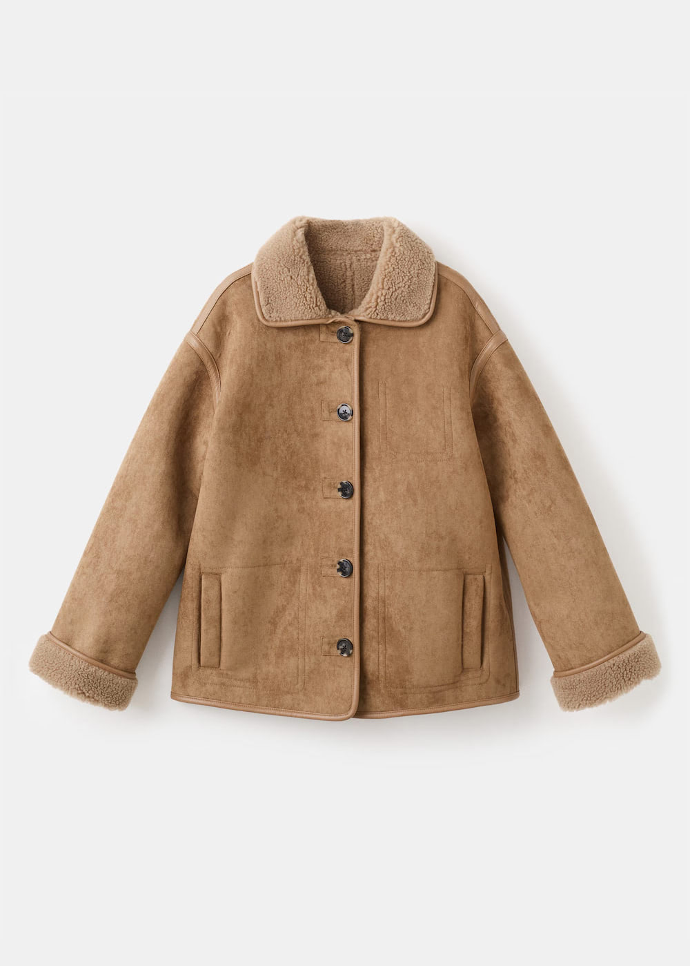 Faux-shearling leather-effect coat